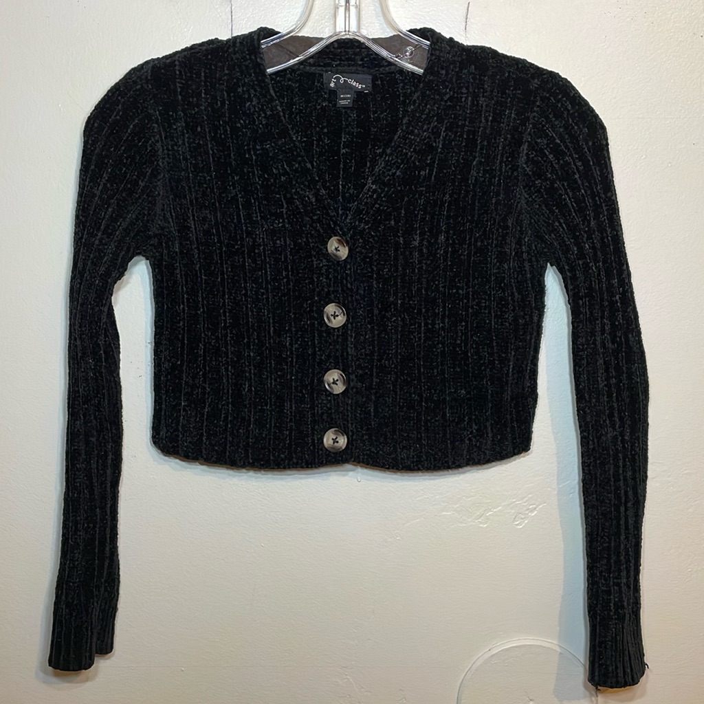 Art Class Black Ribbed Knit Cardigan W/ Two-Toned Buttons , Size Girls 7/8.